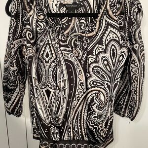 White House Black Market Black and White Paisley Blouse